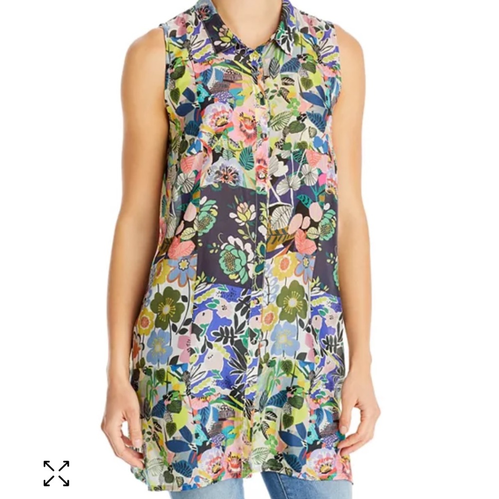 Johnny Was Chelsea Xanthe 100% silk button up multicolor floral tunic top